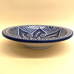 Prato de cerâmica árabe azul e branco 40cm