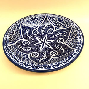 Prato de cerâmica árabe azul e branco 40cm