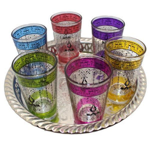 Juego de 6 vasos de té marroquí con henna artesanos