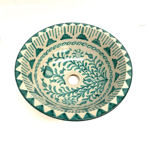 Lavatório de Cerâmica Árabe Fez 40cm Granadino Verde | Artesanato Marroquino