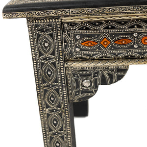 Mesa marroquí de madera chapada con alpaca y hueso naranja