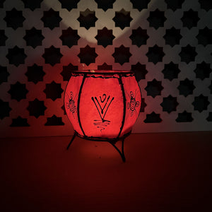 portavelas marroquí piel henna rojo redondo