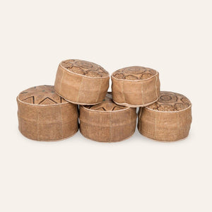 set puff de piel árabe camello
