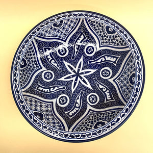 Prato de cerâmica árabe azul e branco 40cm