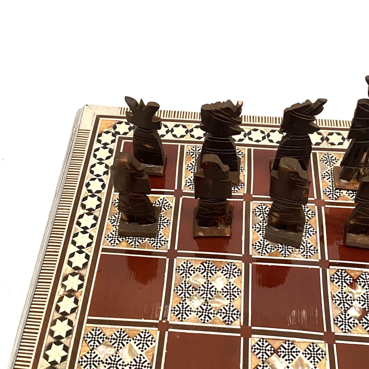 Ajedrez Egipcio de Taracea marrón 40cm detalle