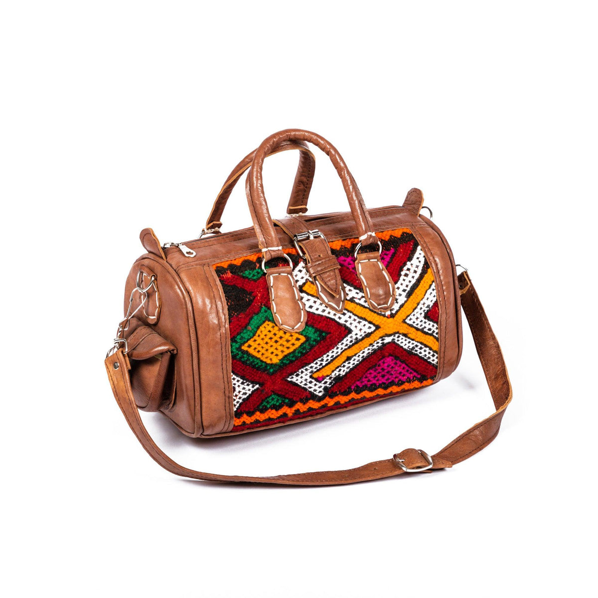 Bolso marroquí de cuero con kilim