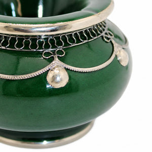 cenicero árabe de cerámica y alpaca detalle