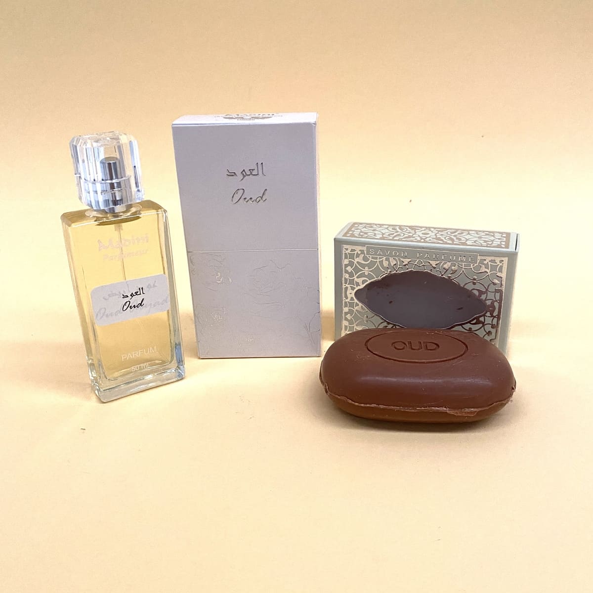 Cesta de perfume árabe Oud MADINI + sabonete em barra