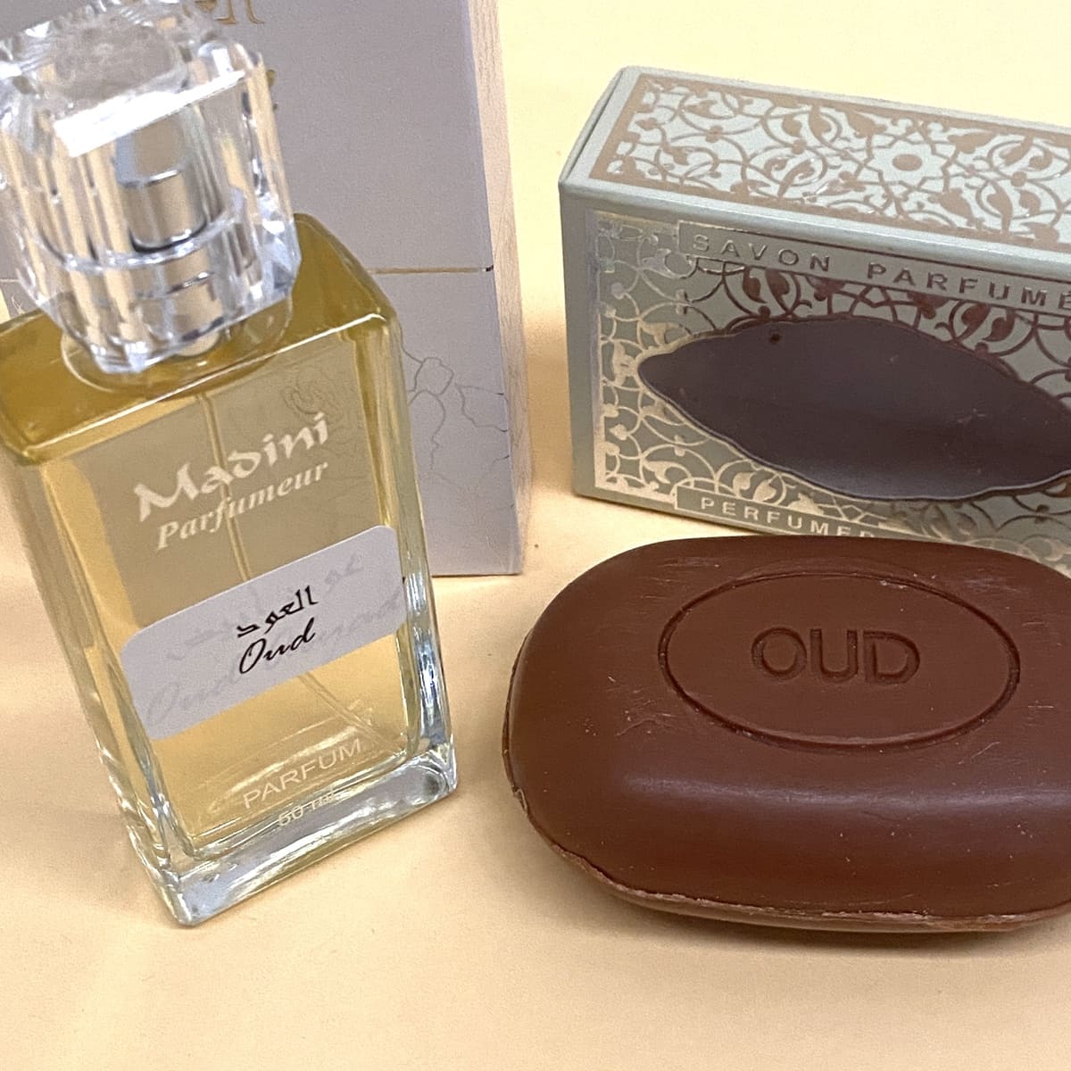 Cesta de perfume árabe Oud MADINI + sabonete em barra