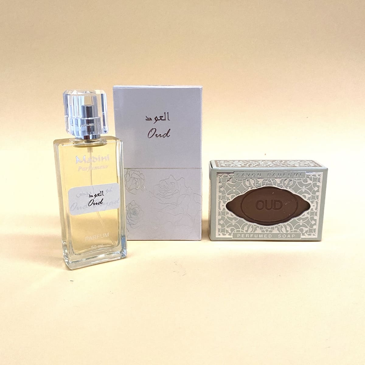 Cesta de perfume árabe Oud MADINI + sabonete em barra