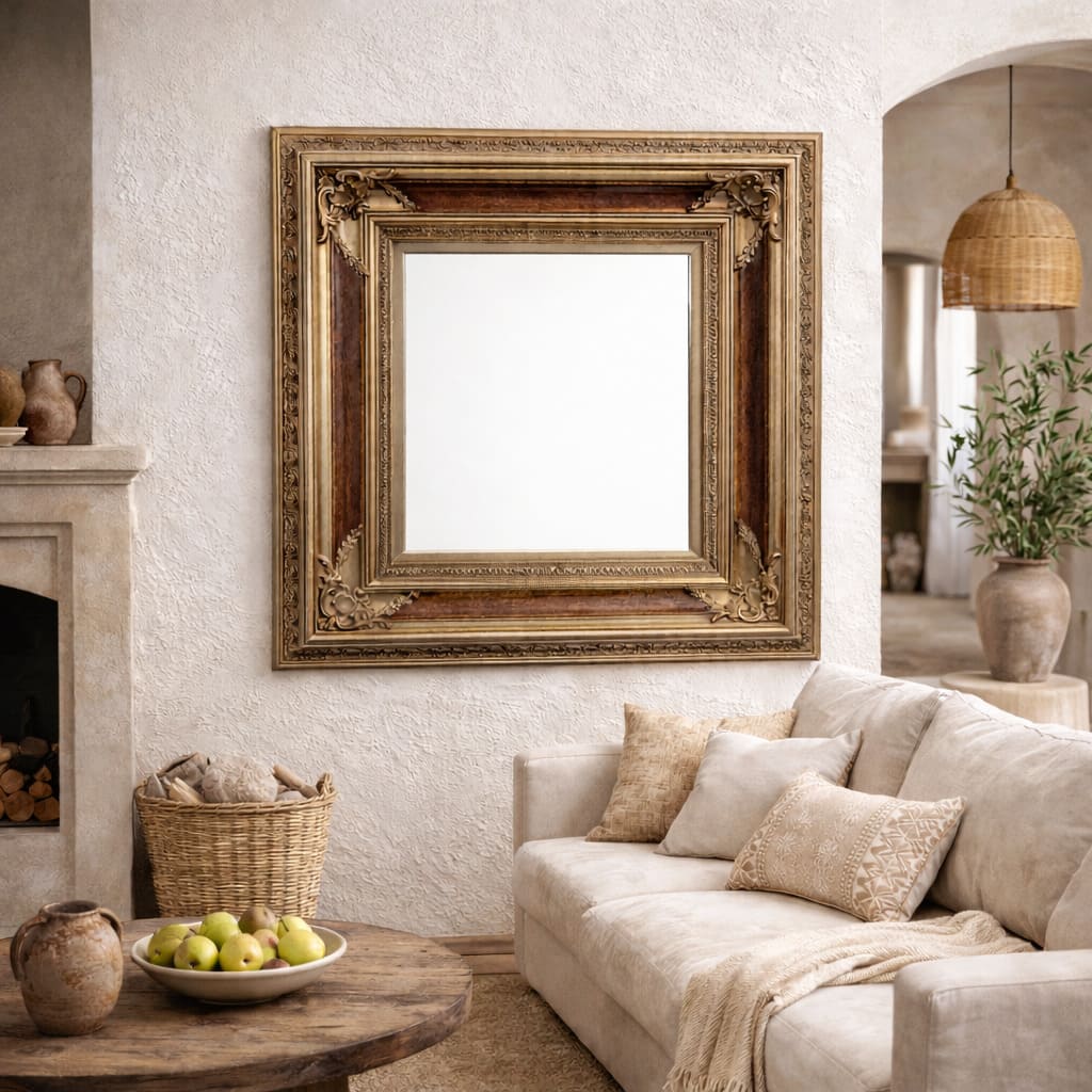 espejo rústico madera decorado escena