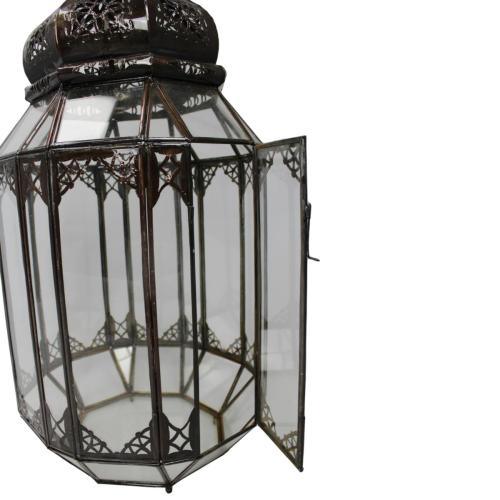 Farol marroquí octogonal de forja y cristal