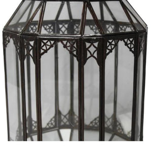 Farol marroquí octogonal de forja y cristal