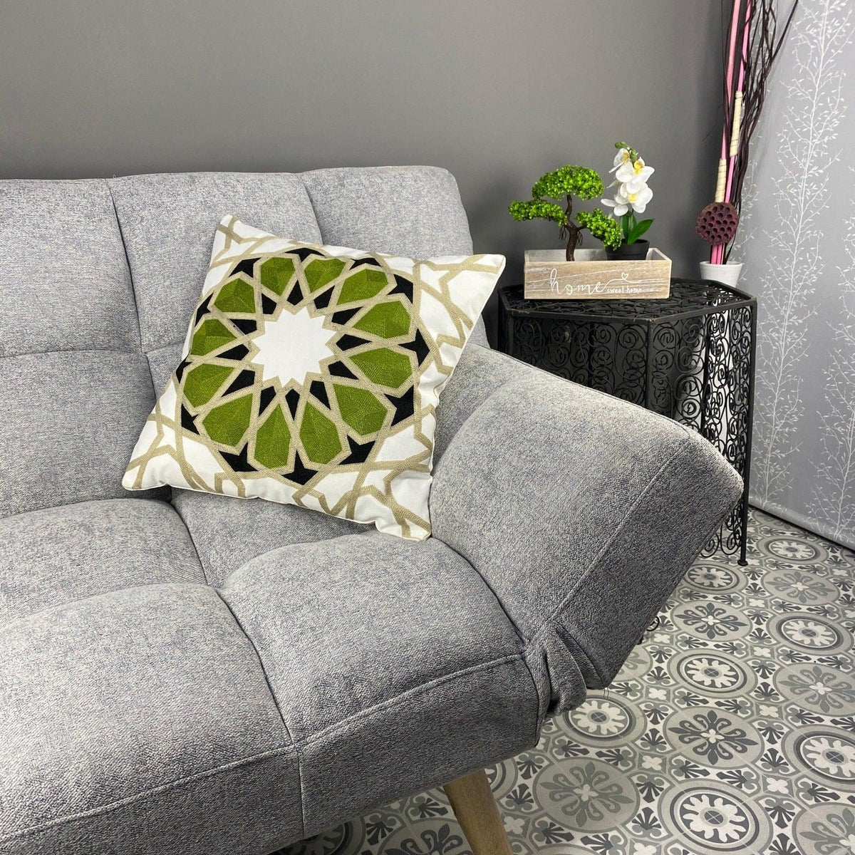 Funda de cojín árabe estrella verde MK8