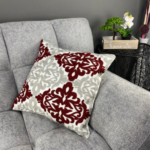 Funda de cojín árabe floral gris y granate MK10