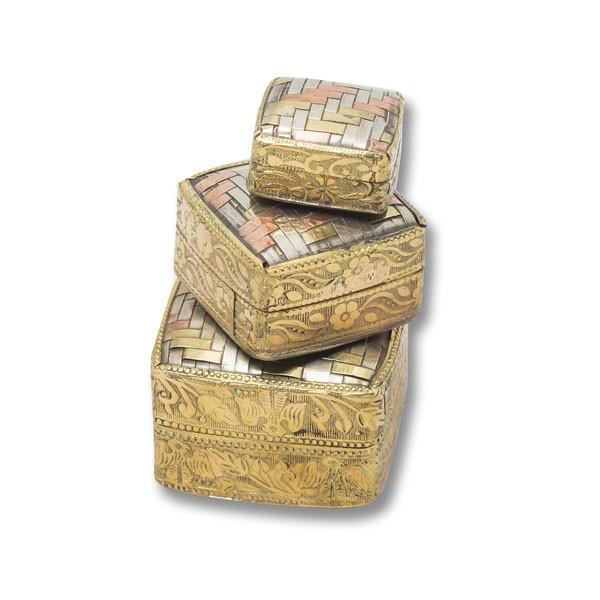 Juego de 3 joyeros cuadrados de cobre trenzado