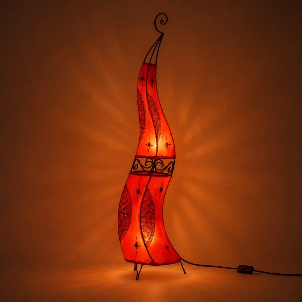 Candeeiro marroquino de couro e ferro forjado 120cm vermelho