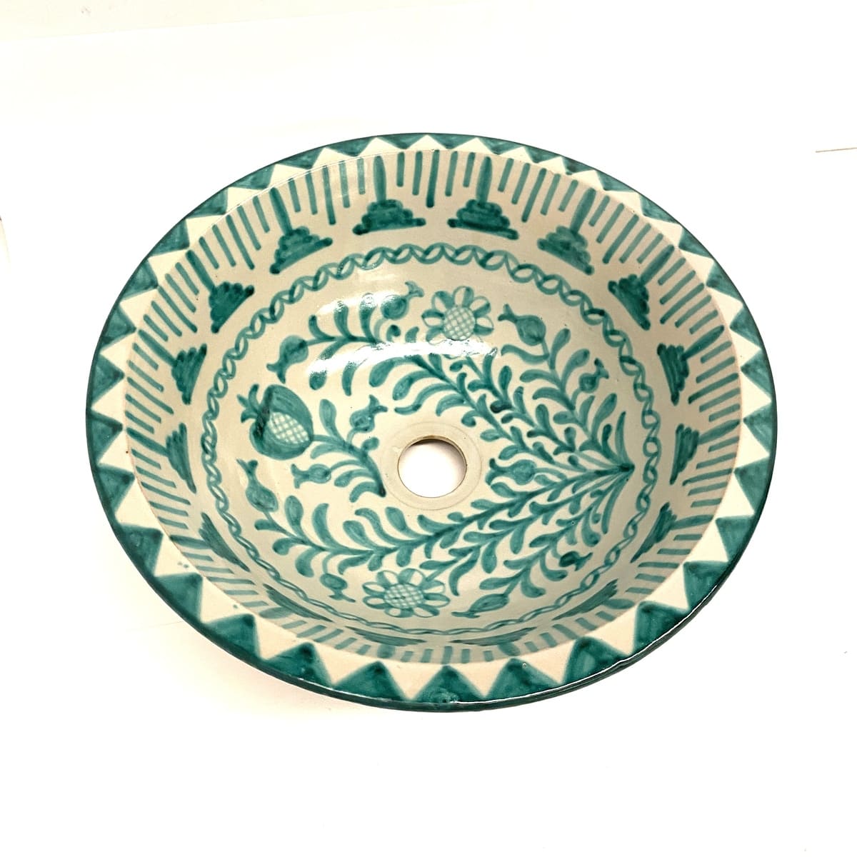 Lavatório de Cerâmica Árabe Fez 40cm Granadino Verde | Artesanato Marroquino