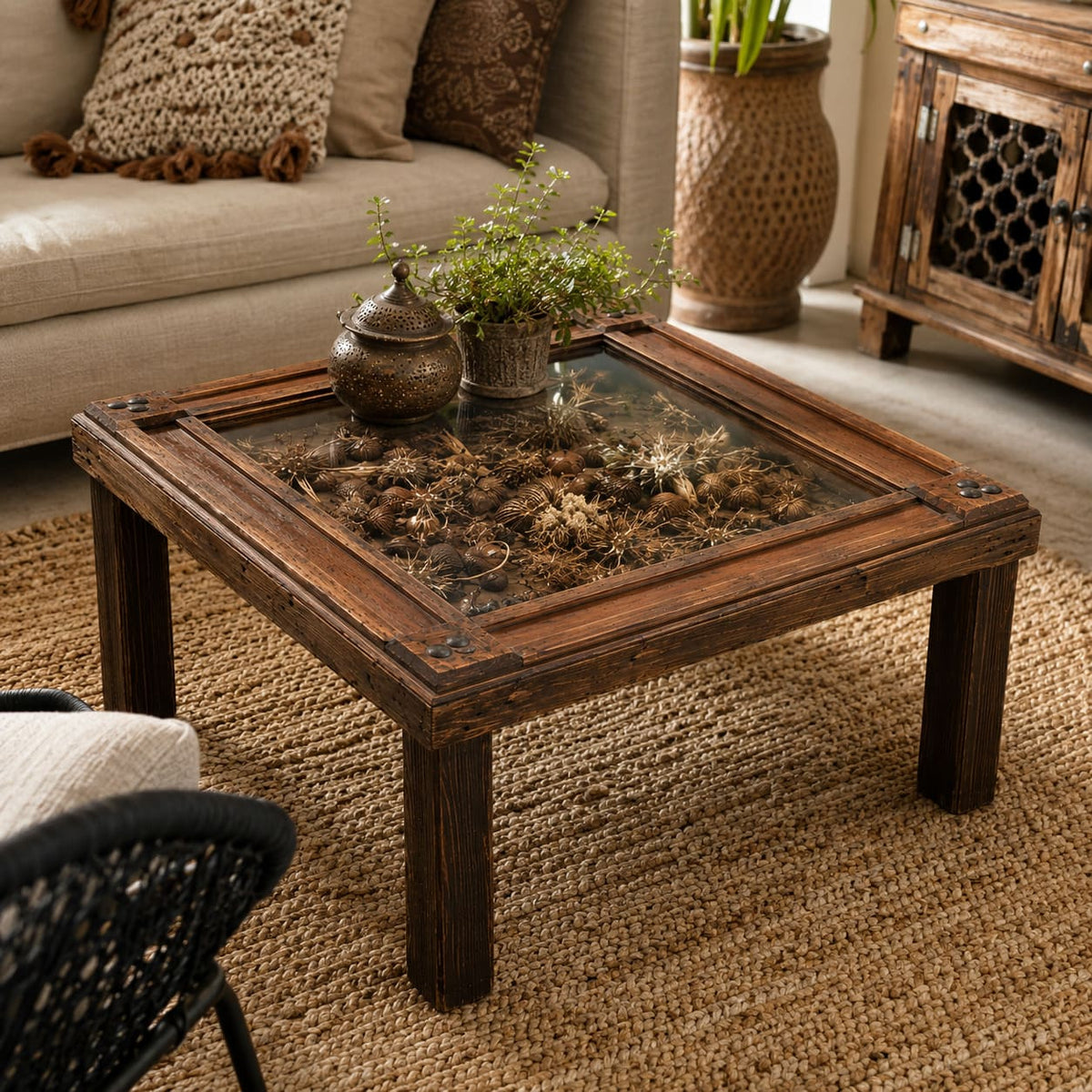 mesa marroquí madera cristal marina