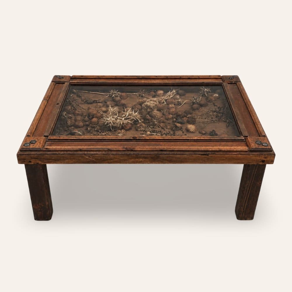 mesa marroquí madera y cristal marino
