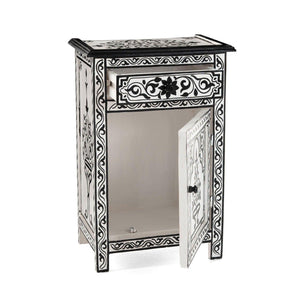 Mesita de noche árabe blanca y negra pintada a mano