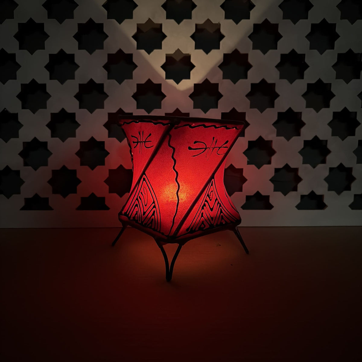 portavelas marroquí piel rojo gallo on