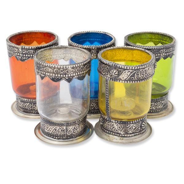 Portavelas marroquí vaso de cristal y alpaca
