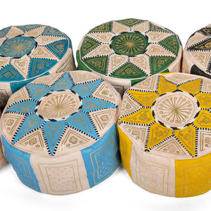 Puff árabe de cuero natural bicolor