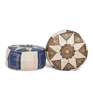 Puff árabe de cuero natural bicolor