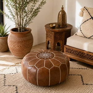 puff marroquí cuero camel lifestyle