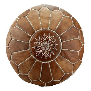 Puff marroquí de cuero natural camel