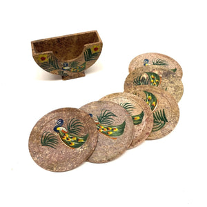 Conjunto de 6 bases para copos artesanais de ônix pavão