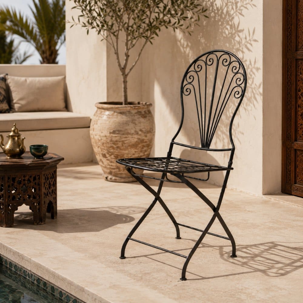 silla marroquí de forja plegable negra