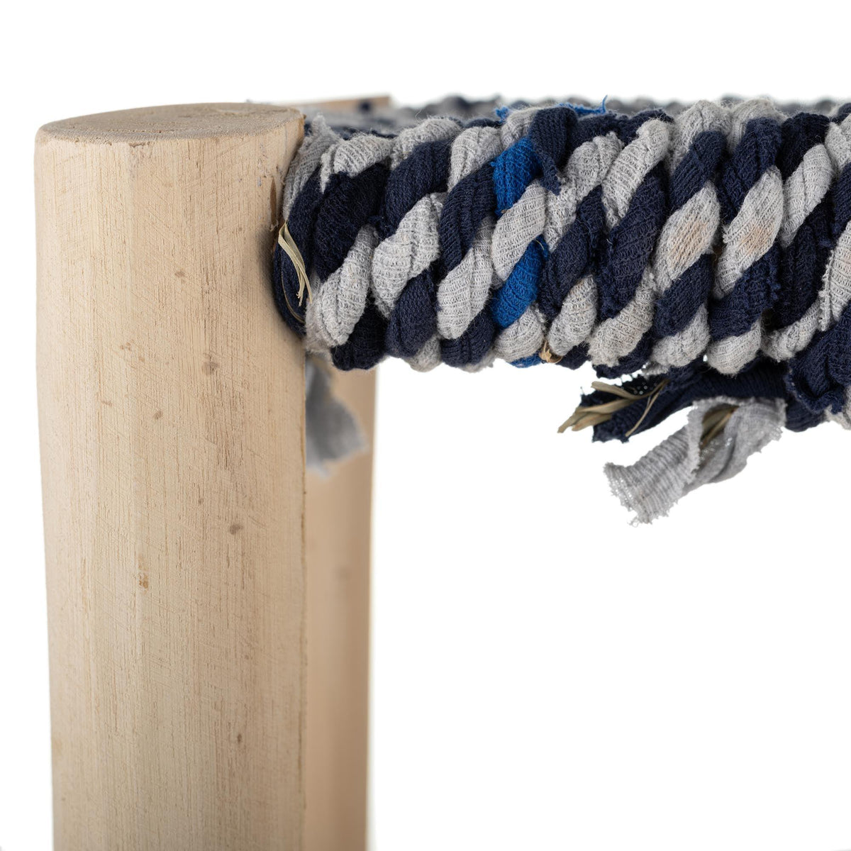 Taburete marroquí de madera y anea Gris &amp; Blanca