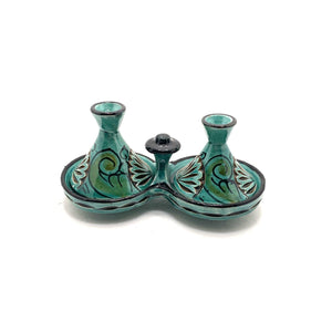 Tajín marroquí especiero doble labrado verde